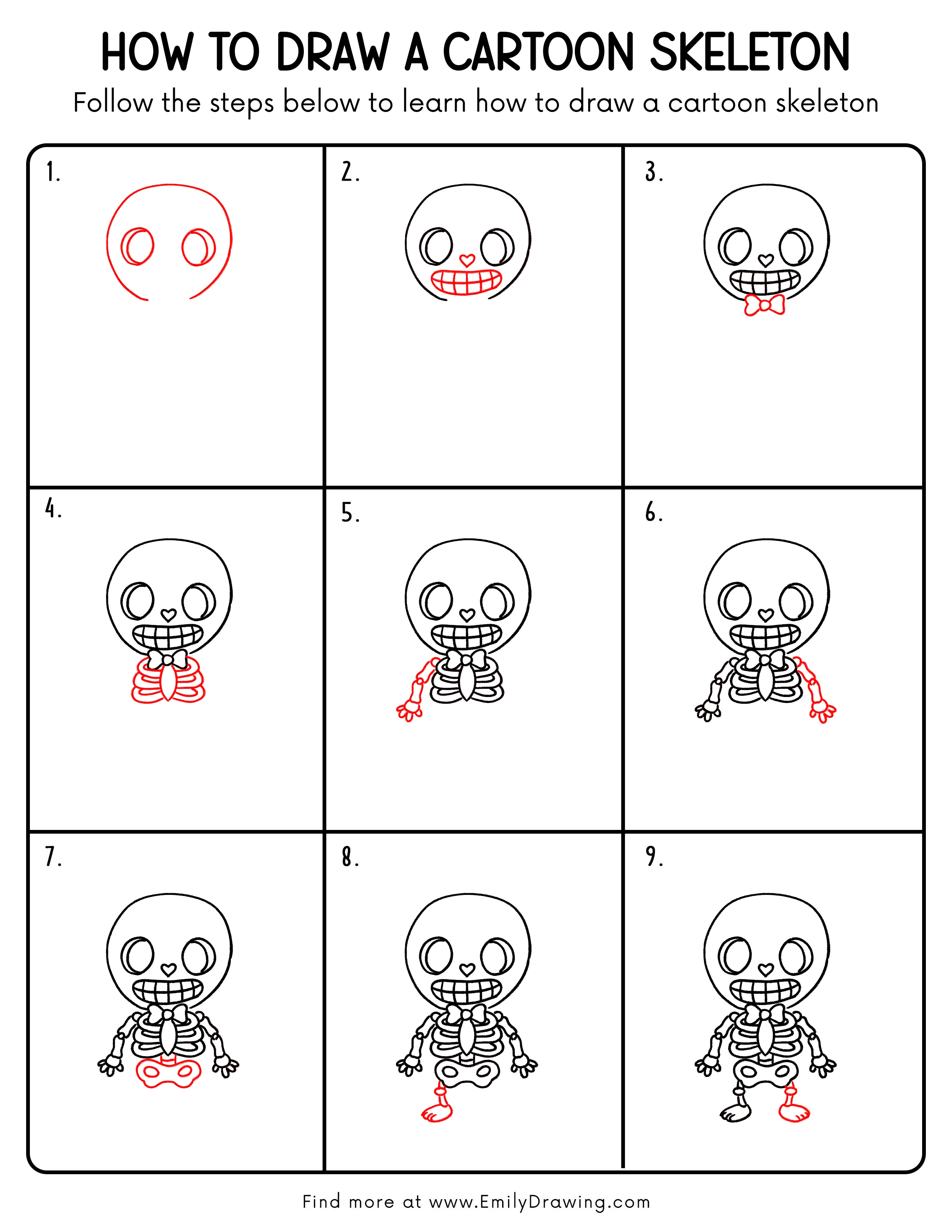 Printable Cartoon Skeleton Drawing Guide